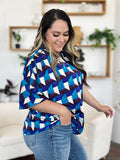 Double Take Full Size Geometric Notched Half Sleeve Blouse 