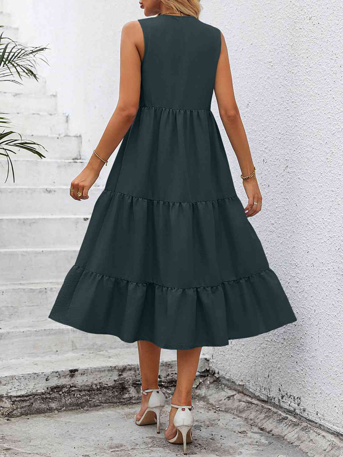 V-Neck Sleeveless Tiered Dress Dresses