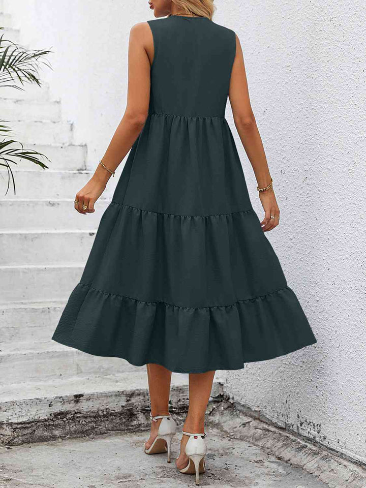 V-Neck Sleeveless Tiered Dress Dresses