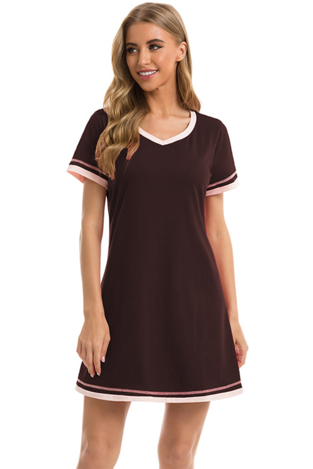 Contrast Trim Short Sleeve Lounge Dress 