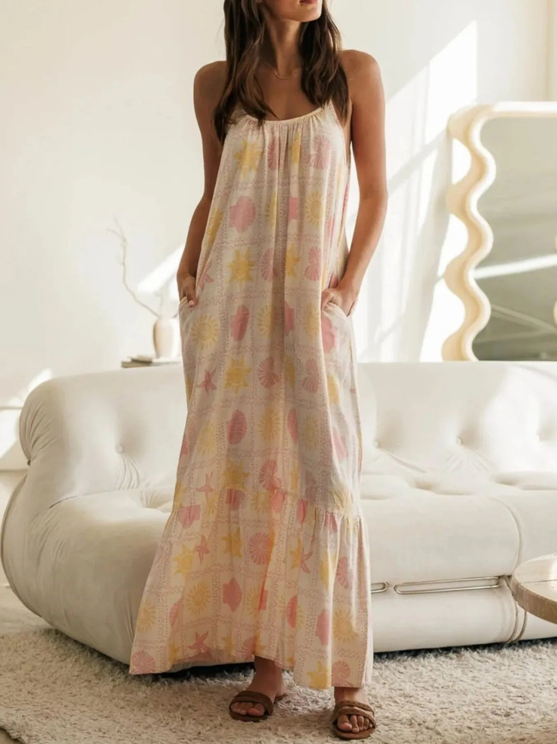 Printed Maxi Lounge Dress with Ruffled Hem Lingerie & Nightwear