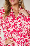 Double Take Full Size Printed Ruffle Trim Balloon Sleeve Shirt 