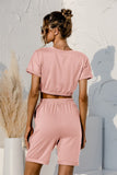 Short Sleeve Cropped Top and Drawstring Shorts Lounge Set Lingerie & Nightwear
