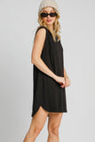 Umgee Round Neck Sleeveless High-Low Curved Hemline Mini Dress 