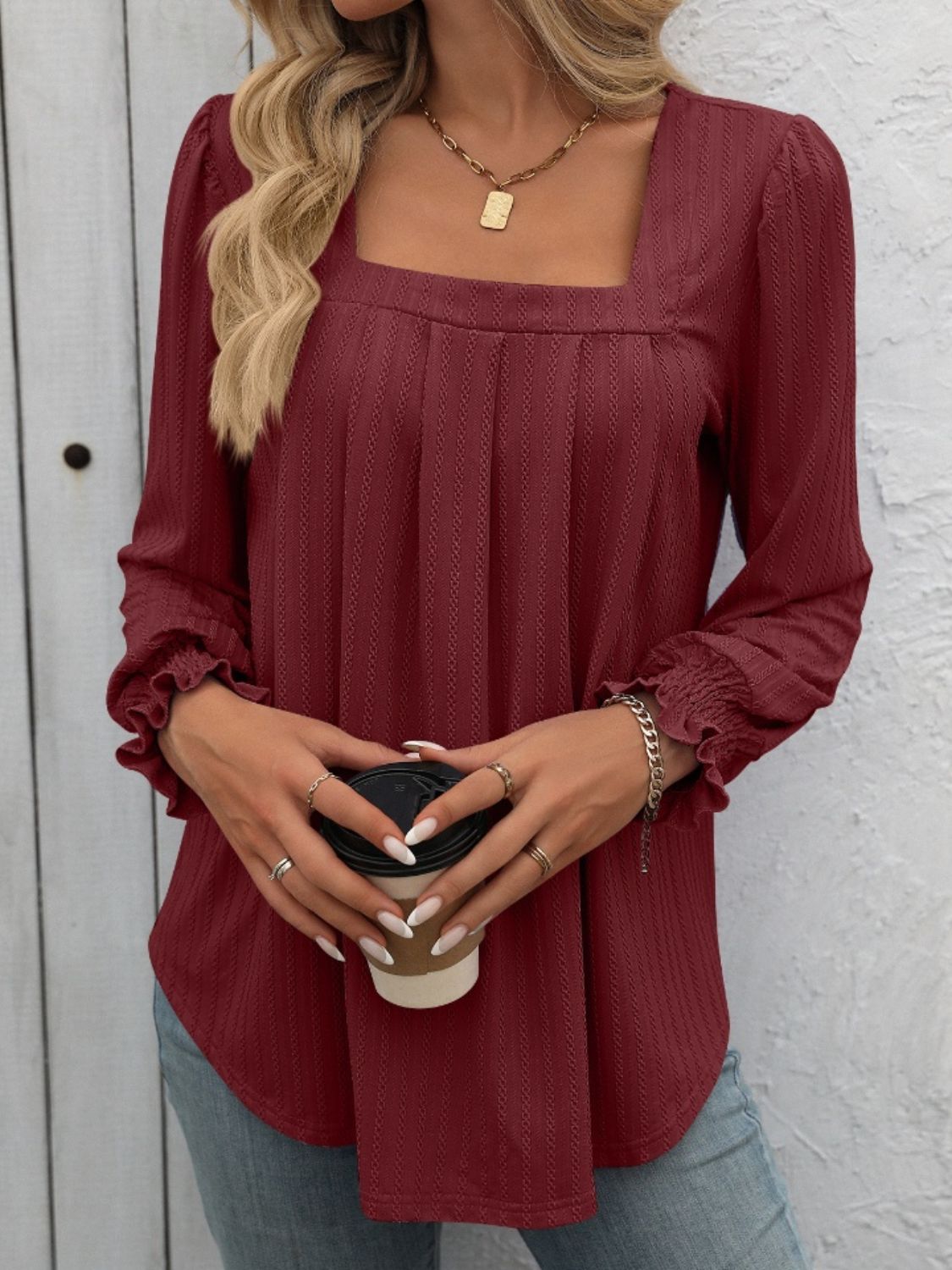 Mandy Square Neck Long Sleeve Top 