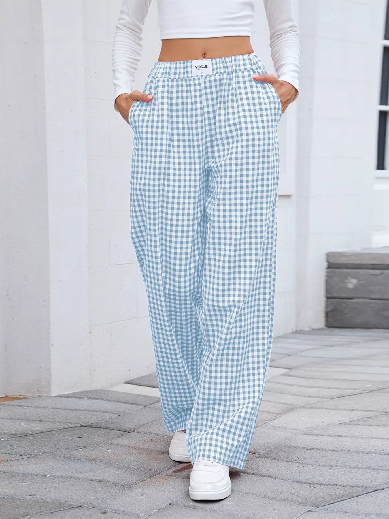 Plaid Wide Leg Casual Pants 