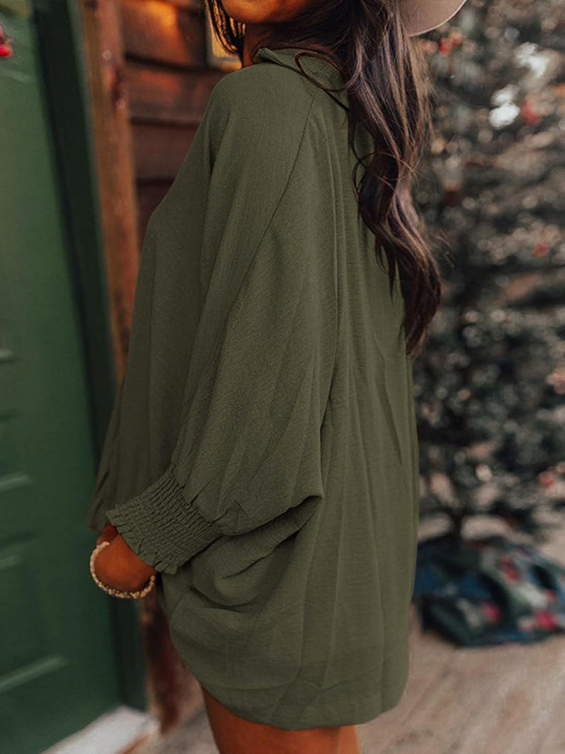 Johnny Collar Three-Quarter Sleeve Blouse 