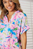 Double Take Floral Notched Neck Short Sleeve Top 