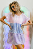 BiBi Plaid Color Block Tiered Top 