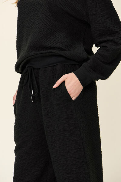 Double Take Full Size Texture Long Sleeve Top and Pants Set 