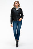 YMI Removable Faux Layered Multi-Pocket Jacket with Fuzzy Hood 