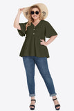 Plus Size Buttoned V-Neck Frill Trim Babydoll Blouse 