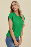 Double Take Full Size Cable-Knit Round Neck Cap Sleeve Sweater 