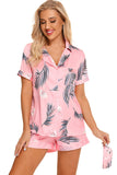 Printed Button Up Short Sleeve Top and Shorts Lounge Set Lingerie & Nightwear