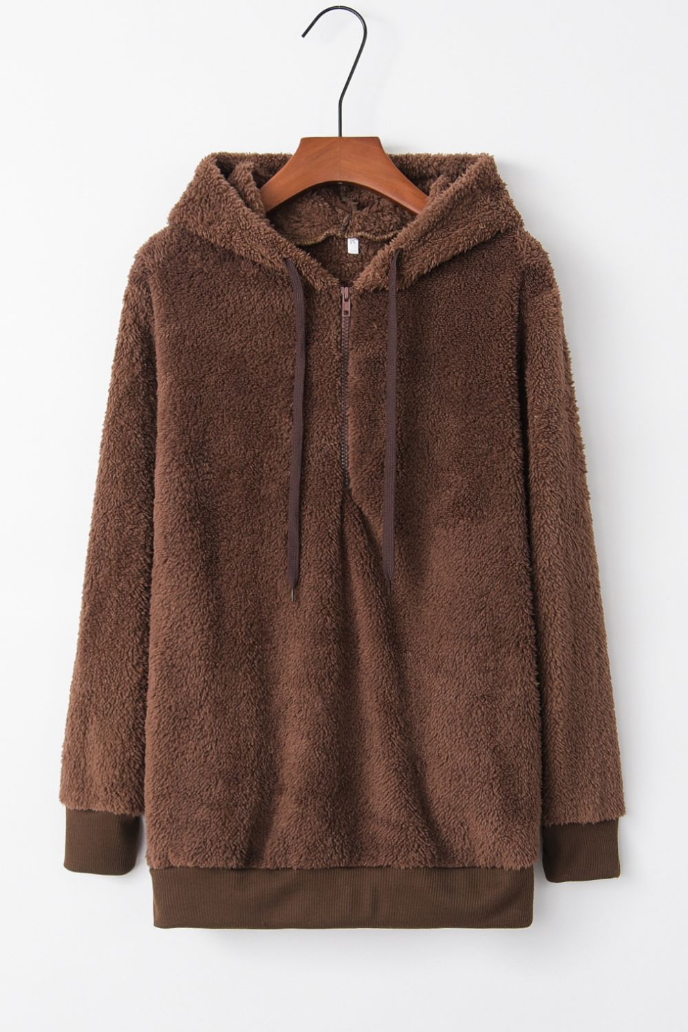 Full Size Quarter-Zip Drawstring Teddy Hoodie 