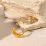 Stainless Steel Inlaid Zircon C-Hoop Earrings 