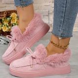 Bow Furry Round Toe Flat Slip-Ons 