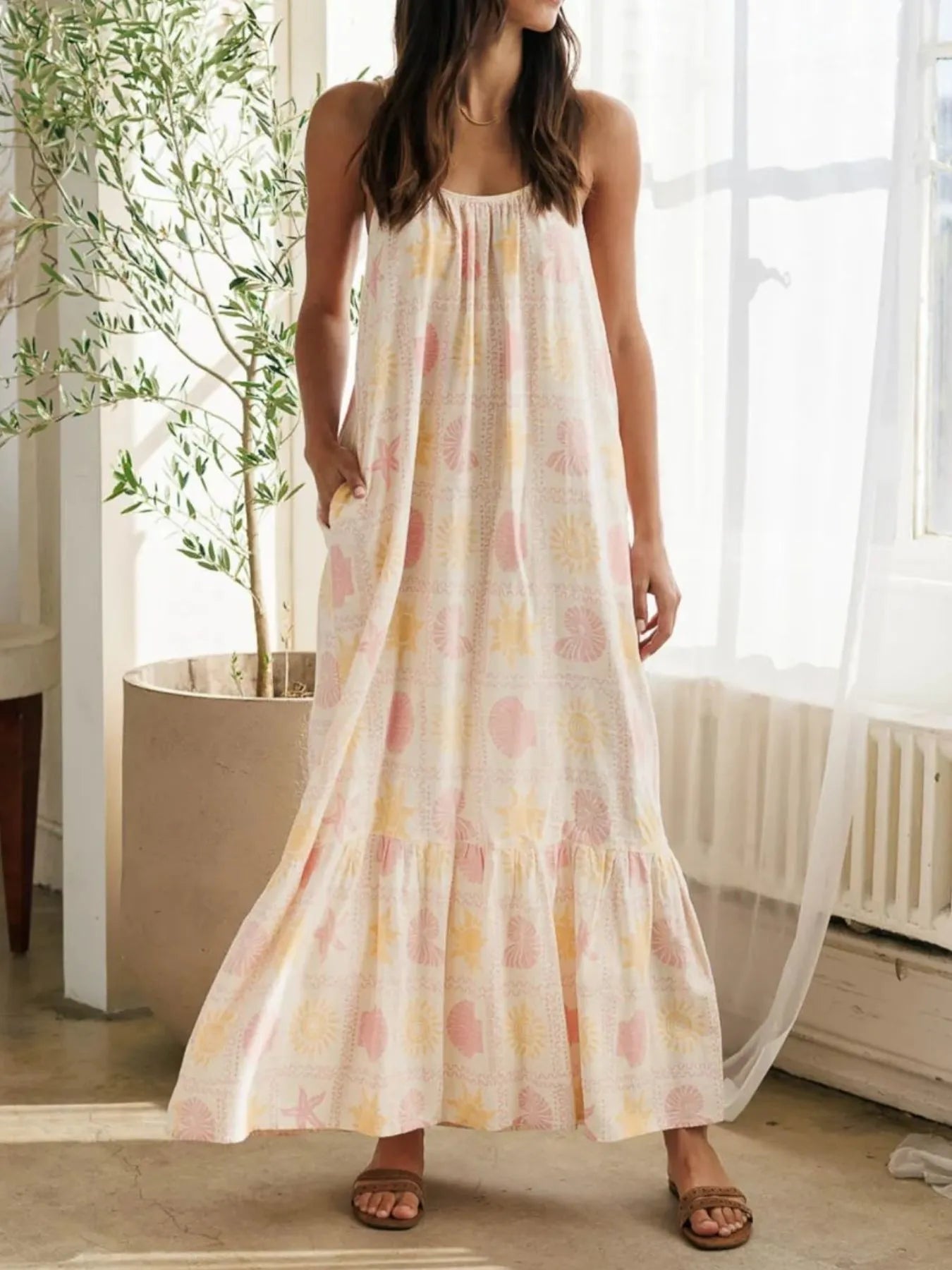 Printed Maxi Lounge Dress with Ruffled Hem Lingerie & Nightwear