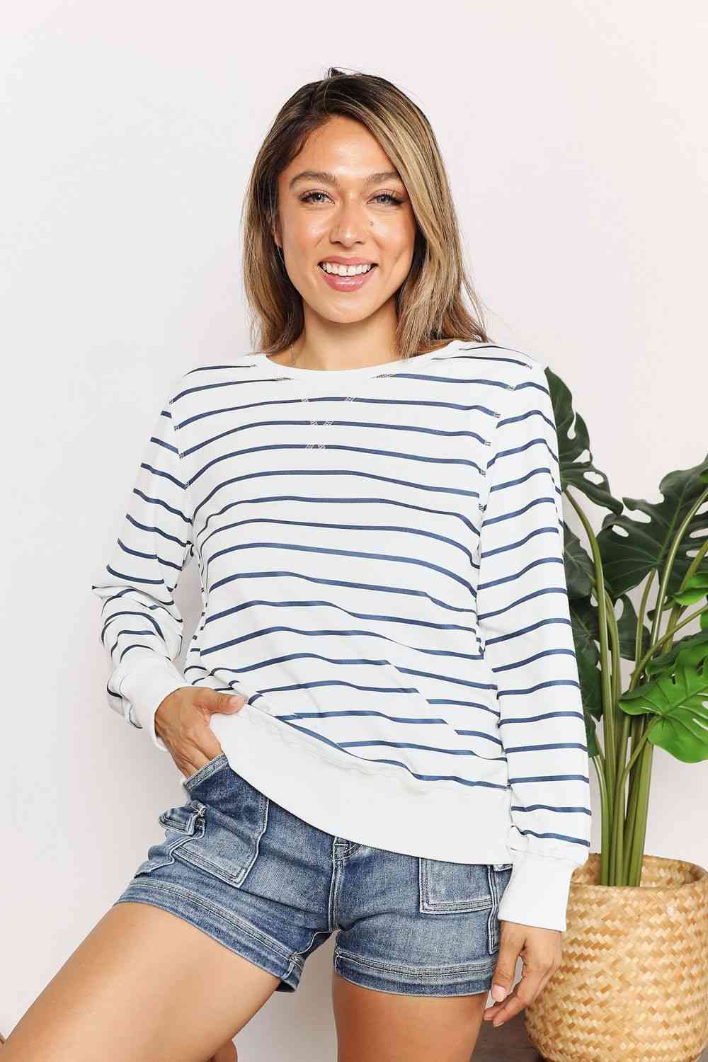 Double Take Striped Long Sleeve Round Neck Top 
