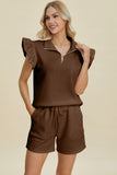 Double Take Full Size Texture Flounce Sleeve Top and Shorts Set 