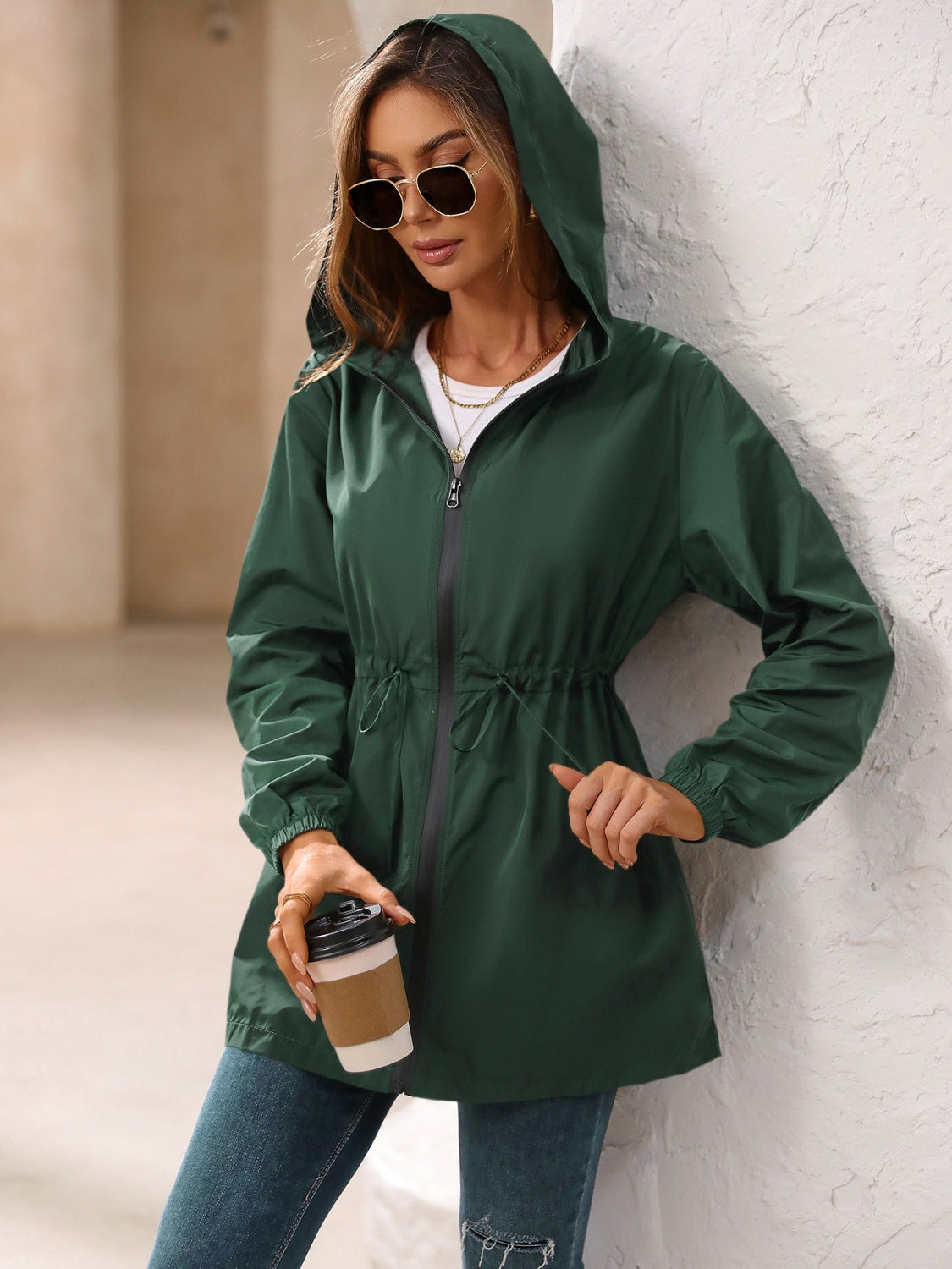 Ivy Lane Outdoor Waterproof Long Sleeve Hooded Windbreaker 