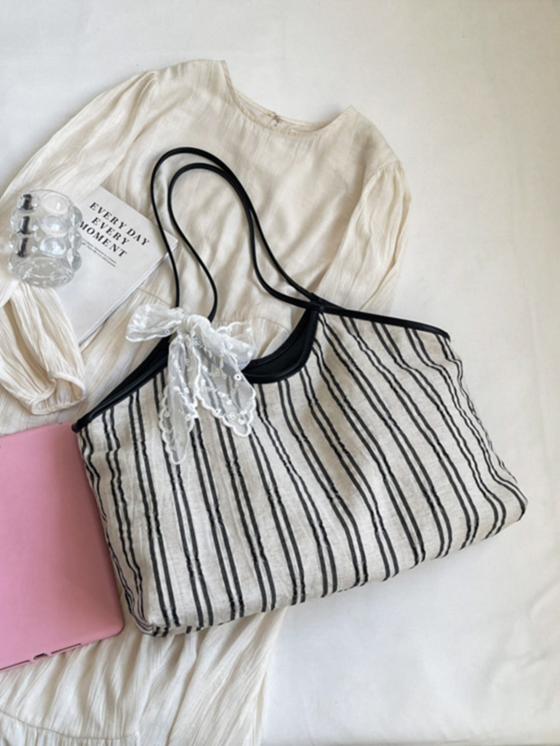 Striped Canvas Tote Bag 
