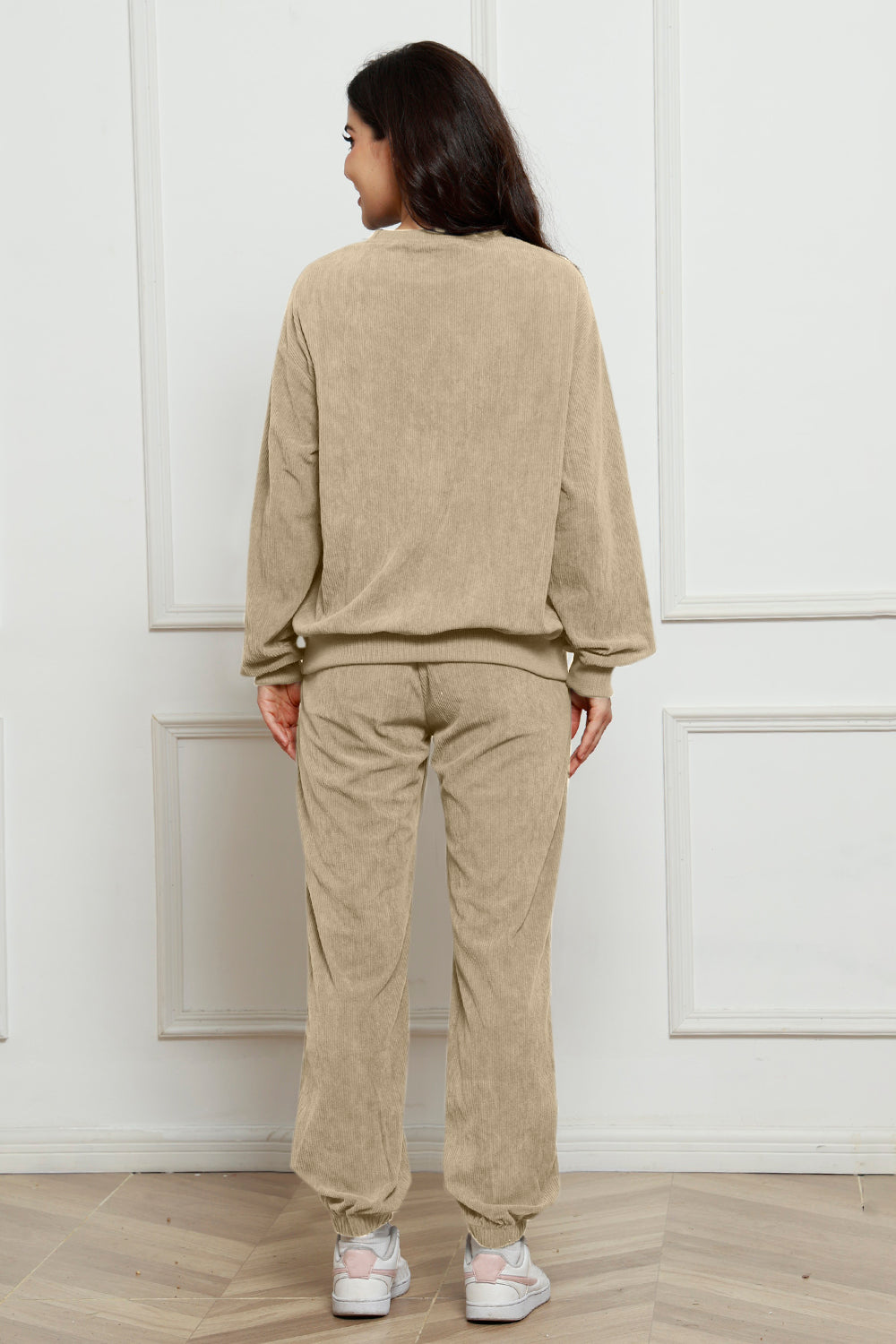Corduroy Round Neck Sweatshirt and Sweatpants Set 