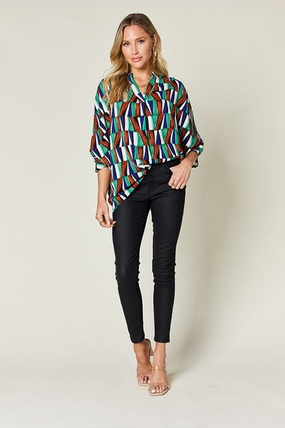 Double Take Full Size Geometric Notched Dolman Sleeve Top 