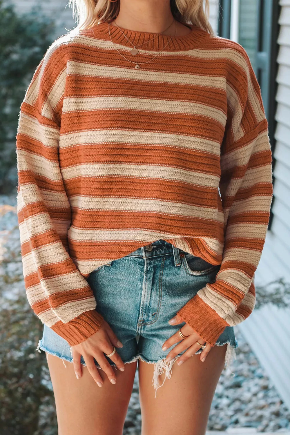 Striped Oversized Dropped Shoulder Sweater 