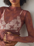 Lace Mock Neck Long Sleeve Blouse 