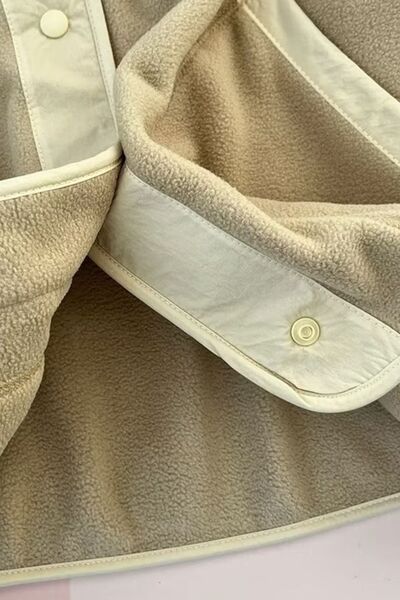 Double Take Snap Down Contrast Fleece Jacket with Pockets 