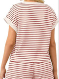 Full Size Contrast Striped T-Shirt and Shorts Set Plus Size Two Piece Dresses