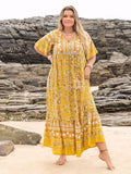 Plus Size Floral Tie Neck Flutter Sleeve Maxi Dress Dresses