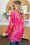 Double Take Full Size Printed Button Up Long Sleeve Shirt 