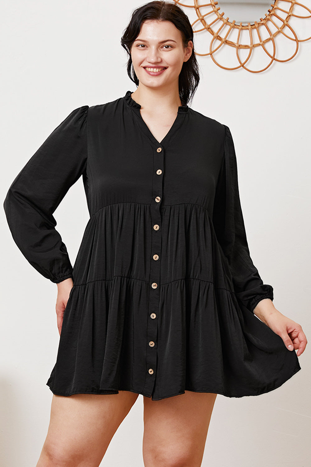 Ruffled Button Up Long Sleeve Tiered Shirt 