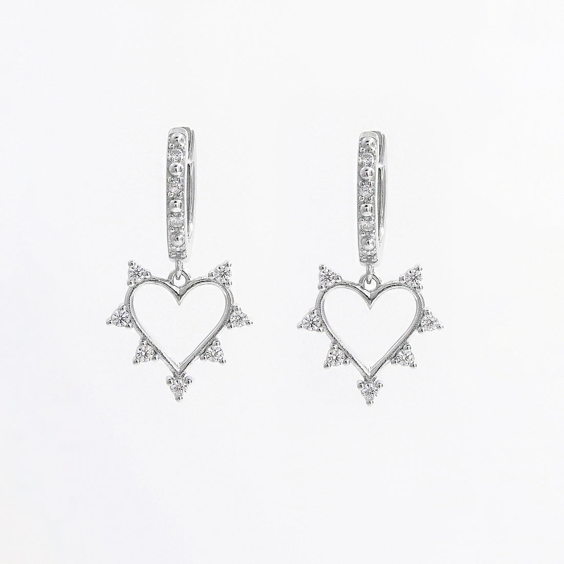 925 Sterling Silver Inlaid Zircon Heart Dangle Earrings 