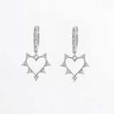925 Sterling Silver Inlaid Zircon Heart Dangle Earrings 