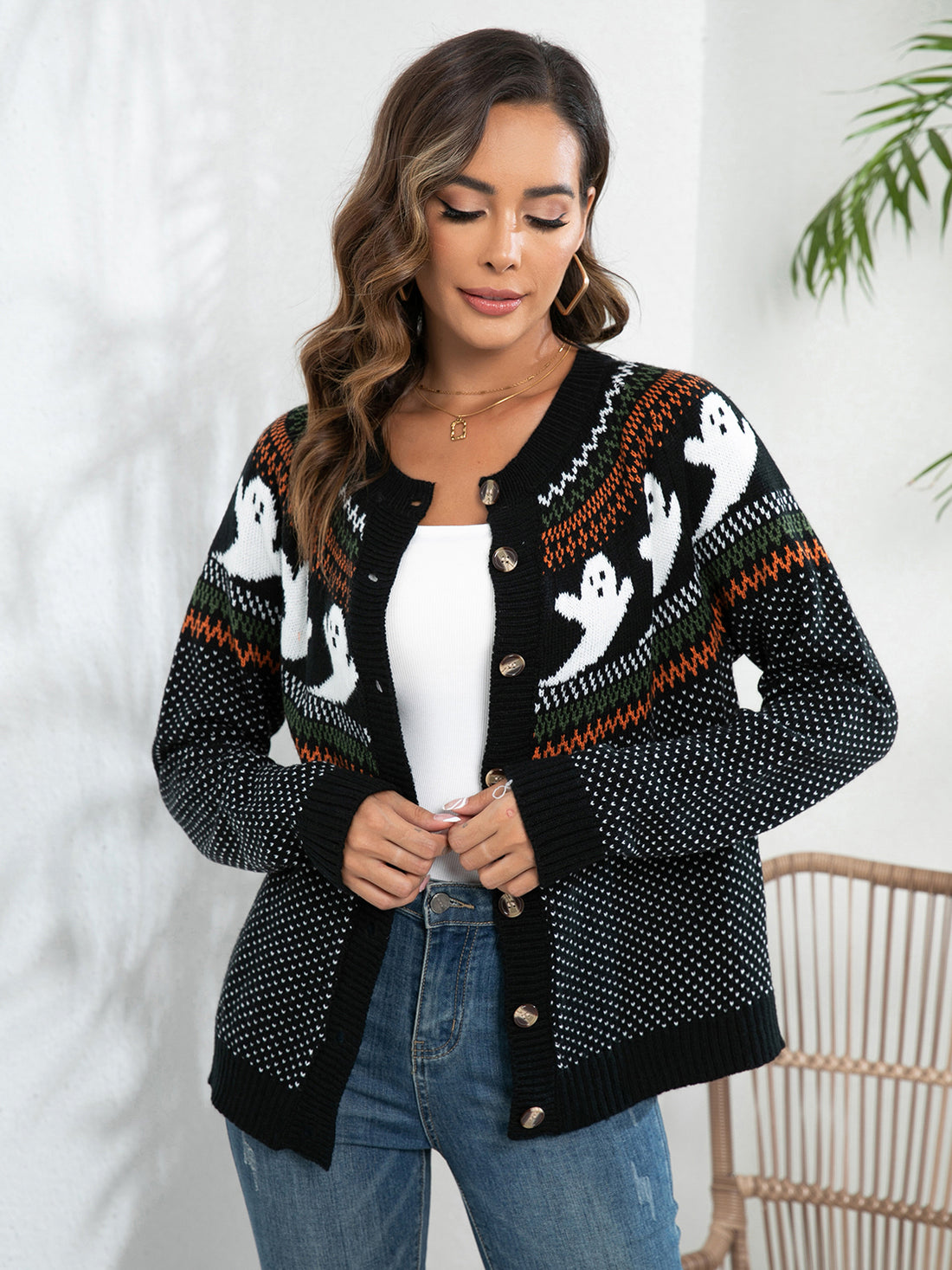 Ghost Button Up Long Sleeve Cardigan 