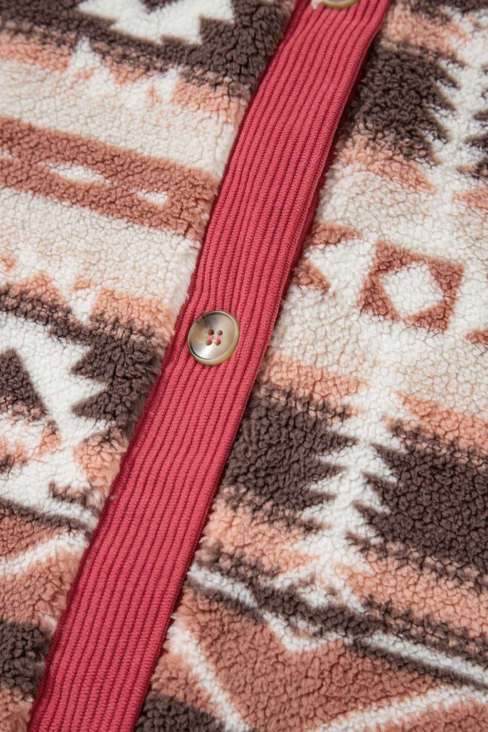 Geometric Button Up Corduroy Trim Jacket 