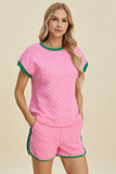 Double Take Full Size Texture Contrast T-Shirt and Shorts Set 