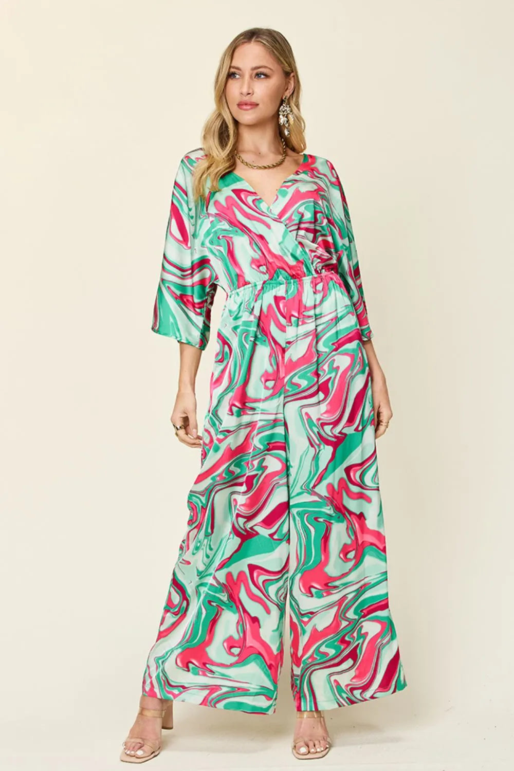Double Take Full Size Half Sleeve Wide Leg Jumpsuit 