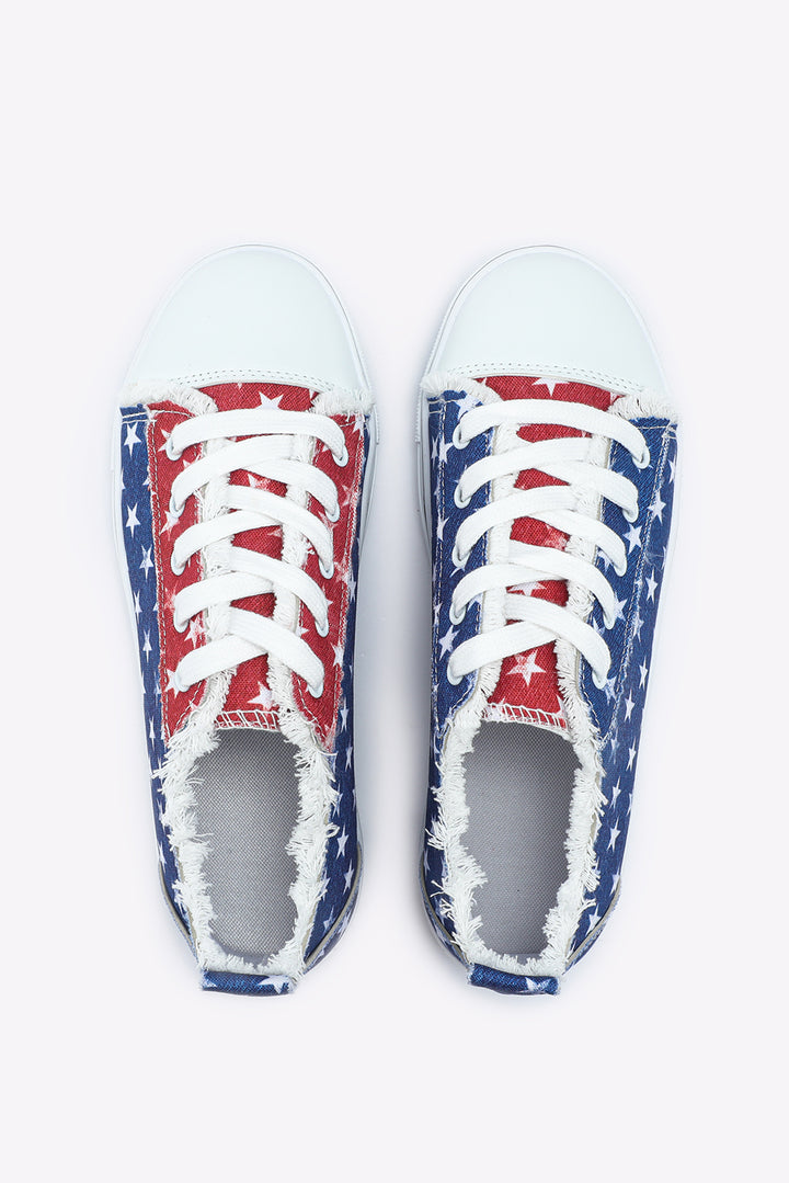 Multicolor American Flag Stars Printed Frayed Detail Lace-up Shoes Shoes & Bags/Women's Shoes