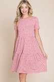 BOMBOM Printed Short Sleeve Mini Dress 