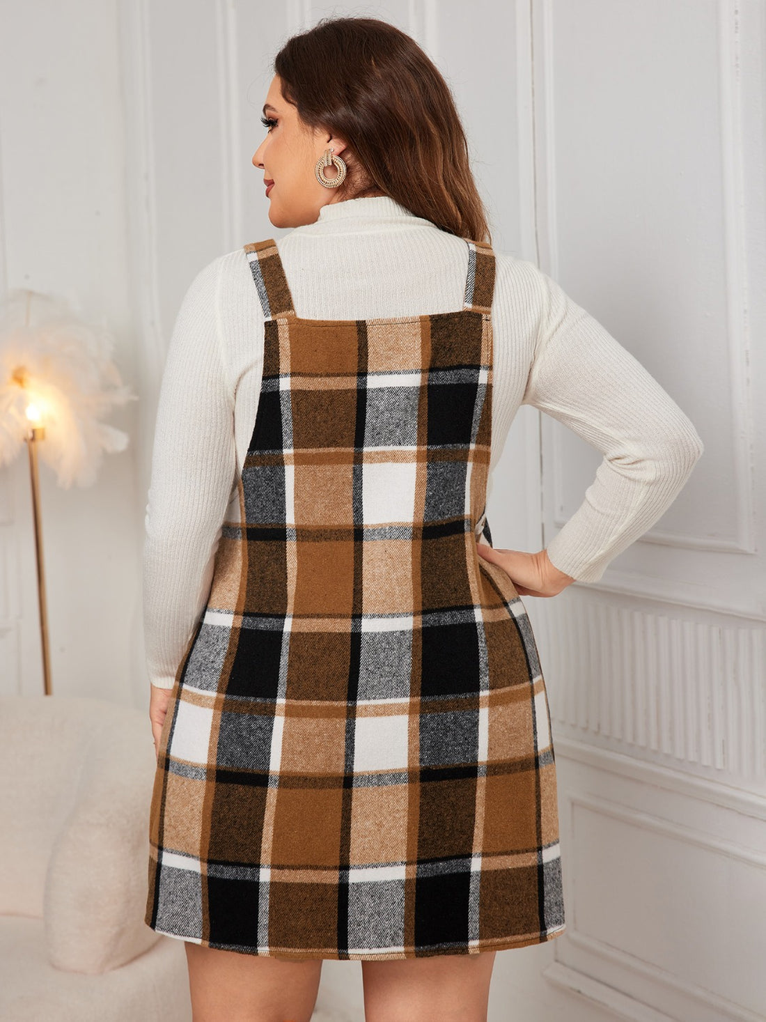 Honey Plus Size Plaid Wide Strap Overall Dress 
