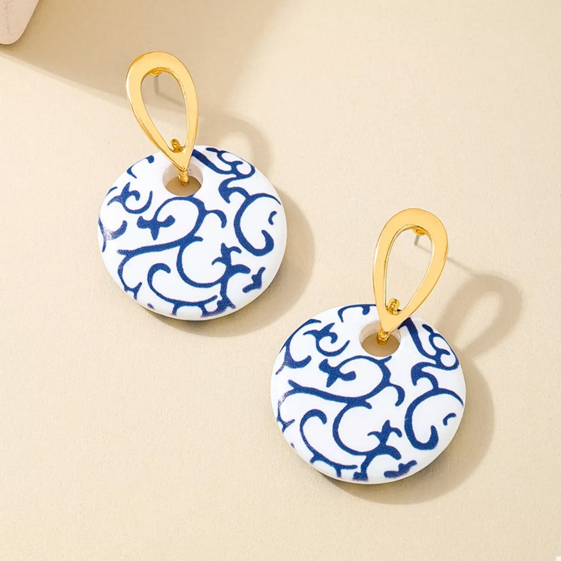 18K Gold-Plated Ceramics Dangle Earrings 