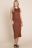 BOMBOM Slit Round Neck Sleeveless Midi Dress Dresses