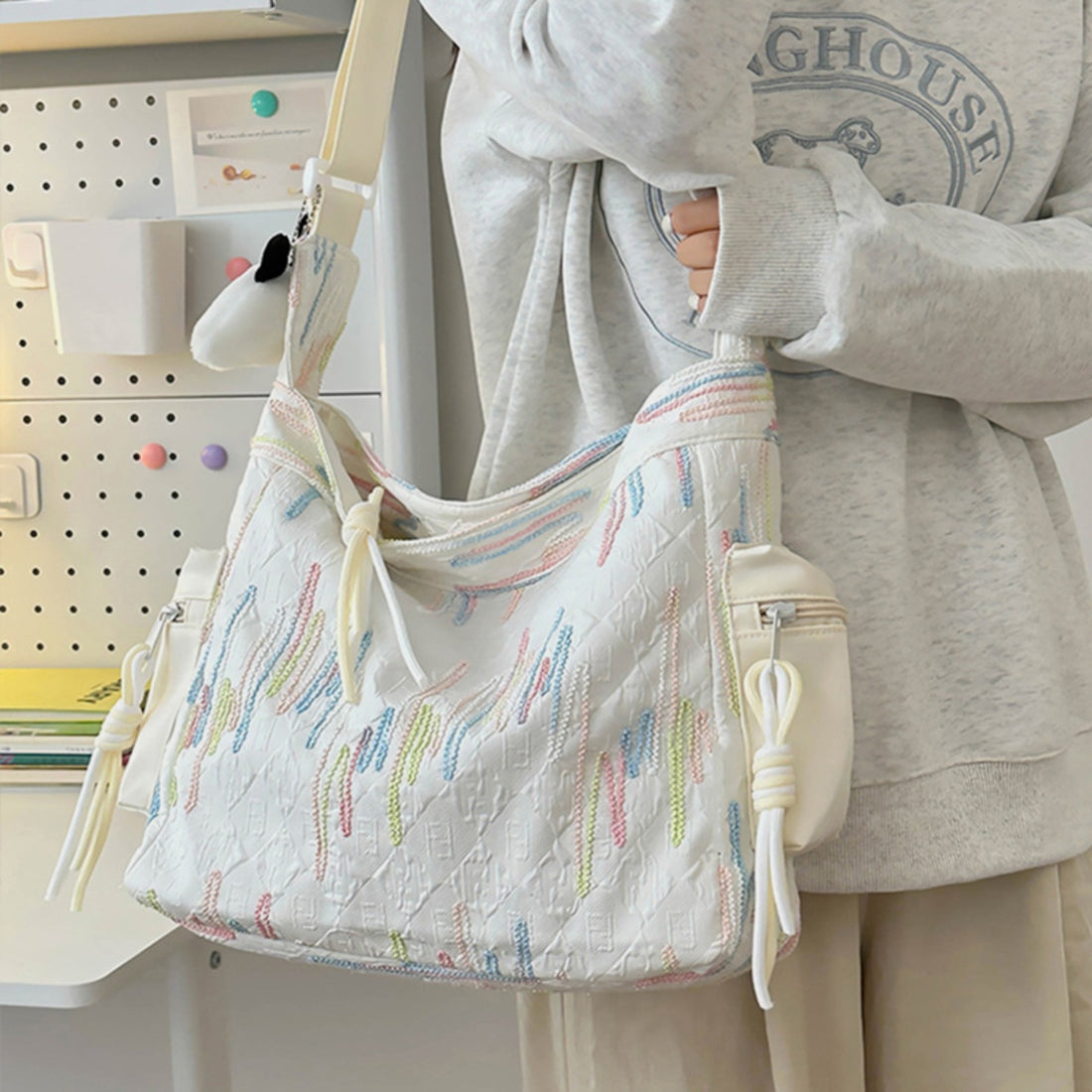 Contrast Texture Shoulder Bag 
