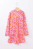 Leopard Collared Neck Long Sleeve Top and Shorts Lounge Set Lingerie & Nightwear