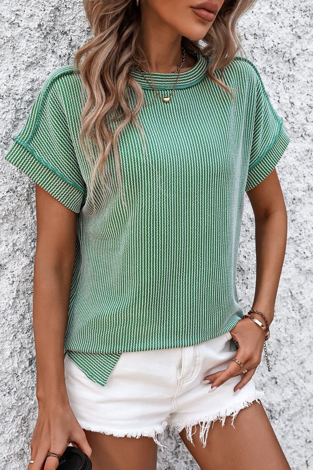 Mandy Striped Round Neck Short Sleeve T-Shirt 