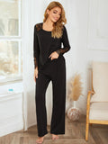 Lace Detail Long Sleeve Top and Pants Lounge Set Lingerie & Nightwear